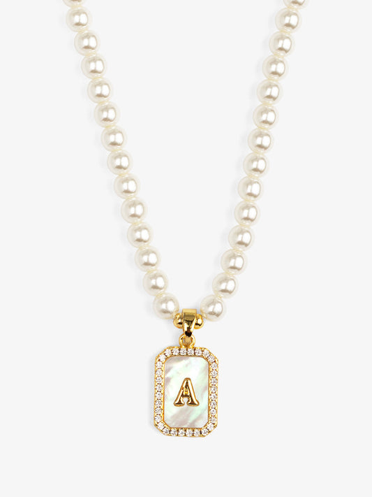 Pearl Initial Pendant Short Necklace