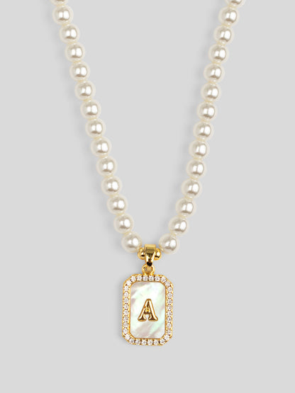 Pearl Initial Pendant Short Necklace
