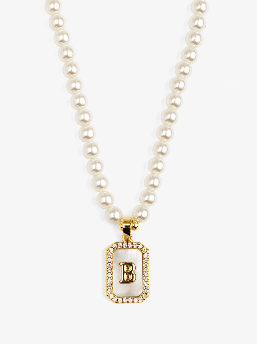 Pearl Initial Pendant Short Necklace