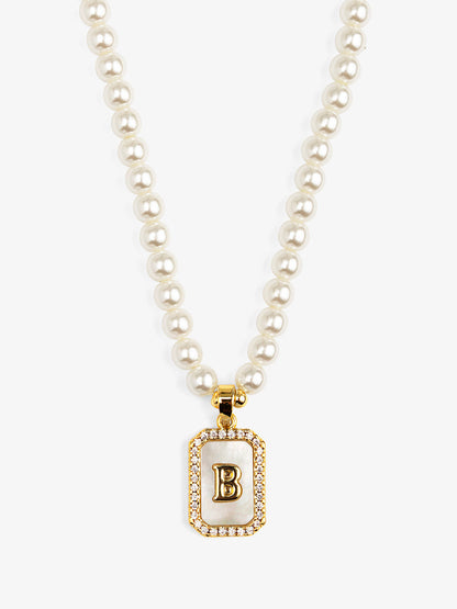 Pearl Initial Pendant Short Necklace