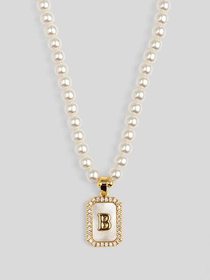 Pearl Initial Pendant Short Necklace