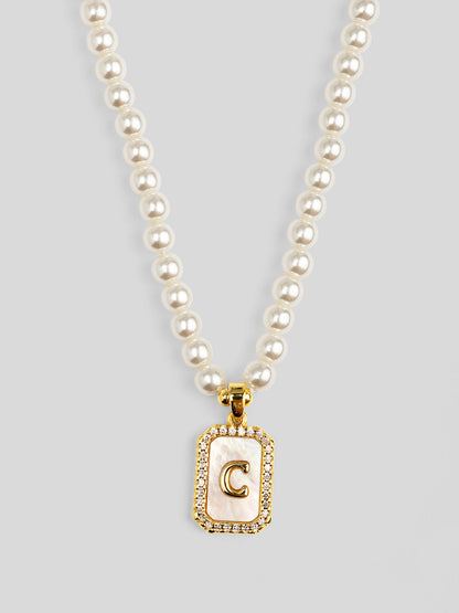 Pearl Initial Pendant Short Necklace
