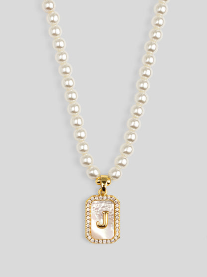 Pearl Initial Pendant Short Necklace