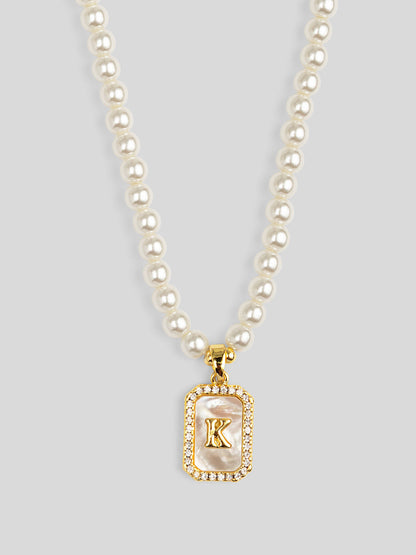 Pearl Initial Pendant Short Necklace