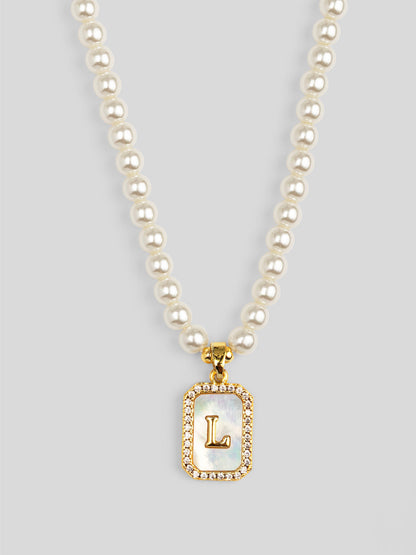Pearl Initial Pendant Short Necklace