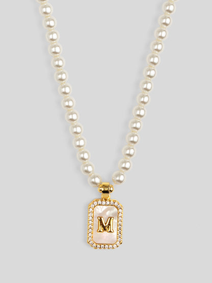 Pearl Initial Pendant Short Necklace