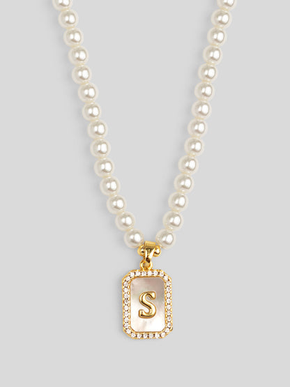 Pearl Initial Pendant Short Necklace