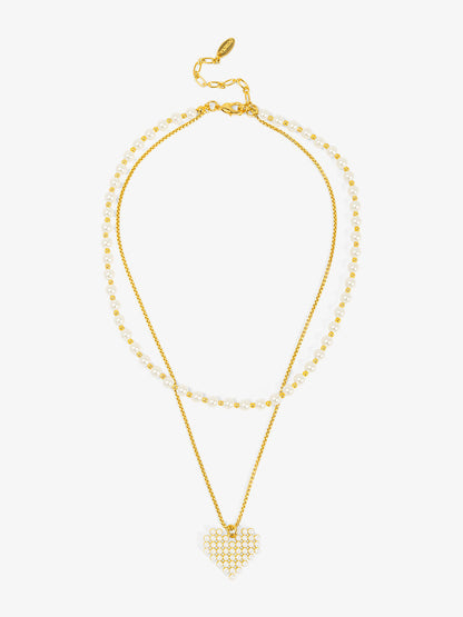 Beaded Heart Layered Pearl Necklace