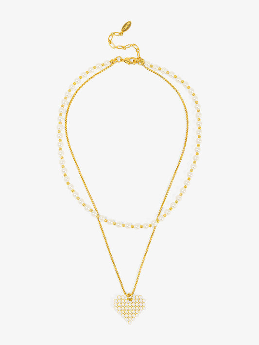 Beaded Heart Layered Pearl Necklace