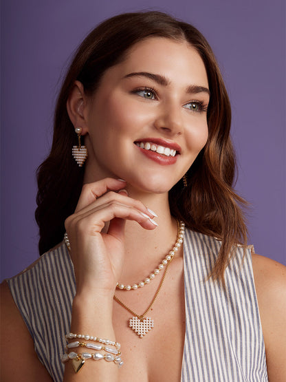 Beaded Heart Layered Pearl Necklace