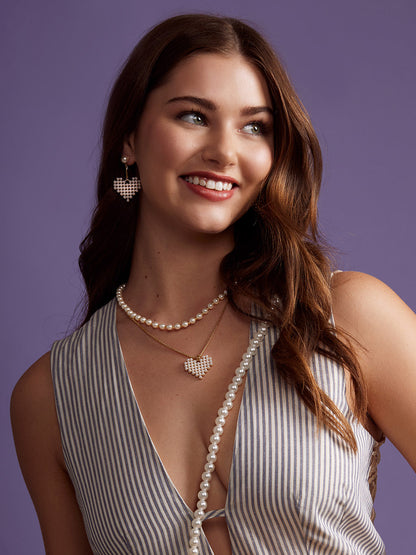Beaded Heart Layered Pearl Necklace