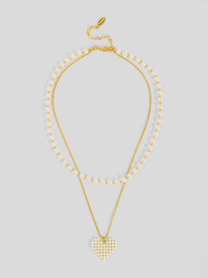 Beaded Heart Layered Pearl Necklace