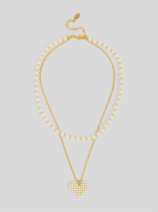 Beaded Heart Layered Pearl Necklace