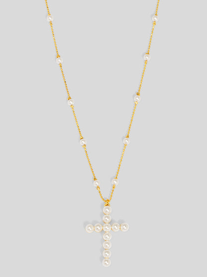 Pearl Cross Pendant Necklace