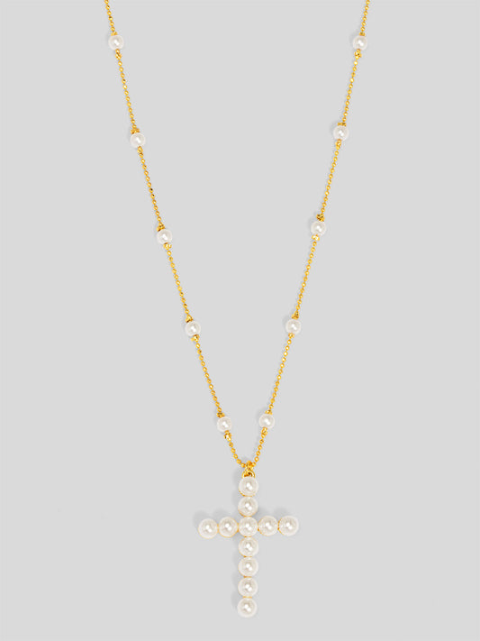 Pearl Cross Pendant Necklace