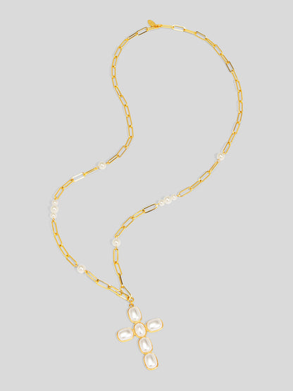 Oversized Baroque Cross Pendant Long Necklace