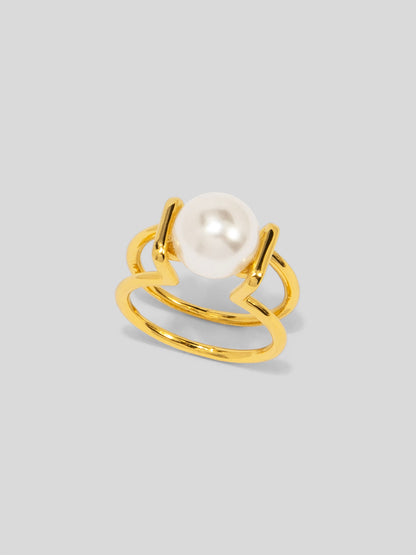 Double Band Single Pearl Ring