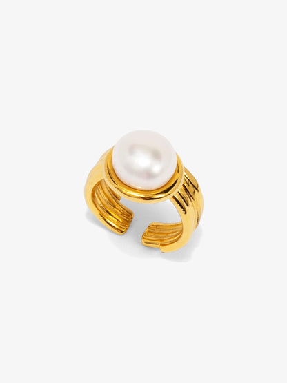 Adjustble Pearl Ribbed Band Ring