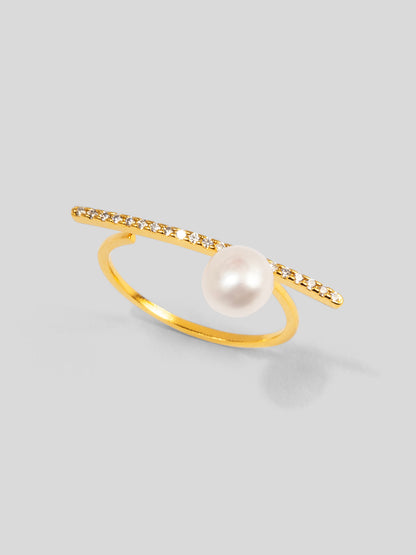 Slim Pave Pearl Bar Ring