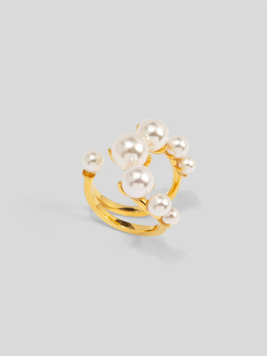 Clustered Pearl Spiral Ring