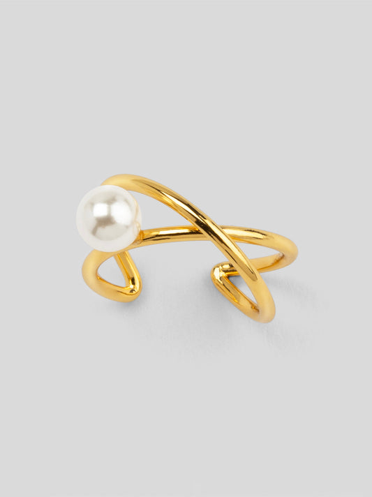 Adjustable Crisscross Pearl Ring