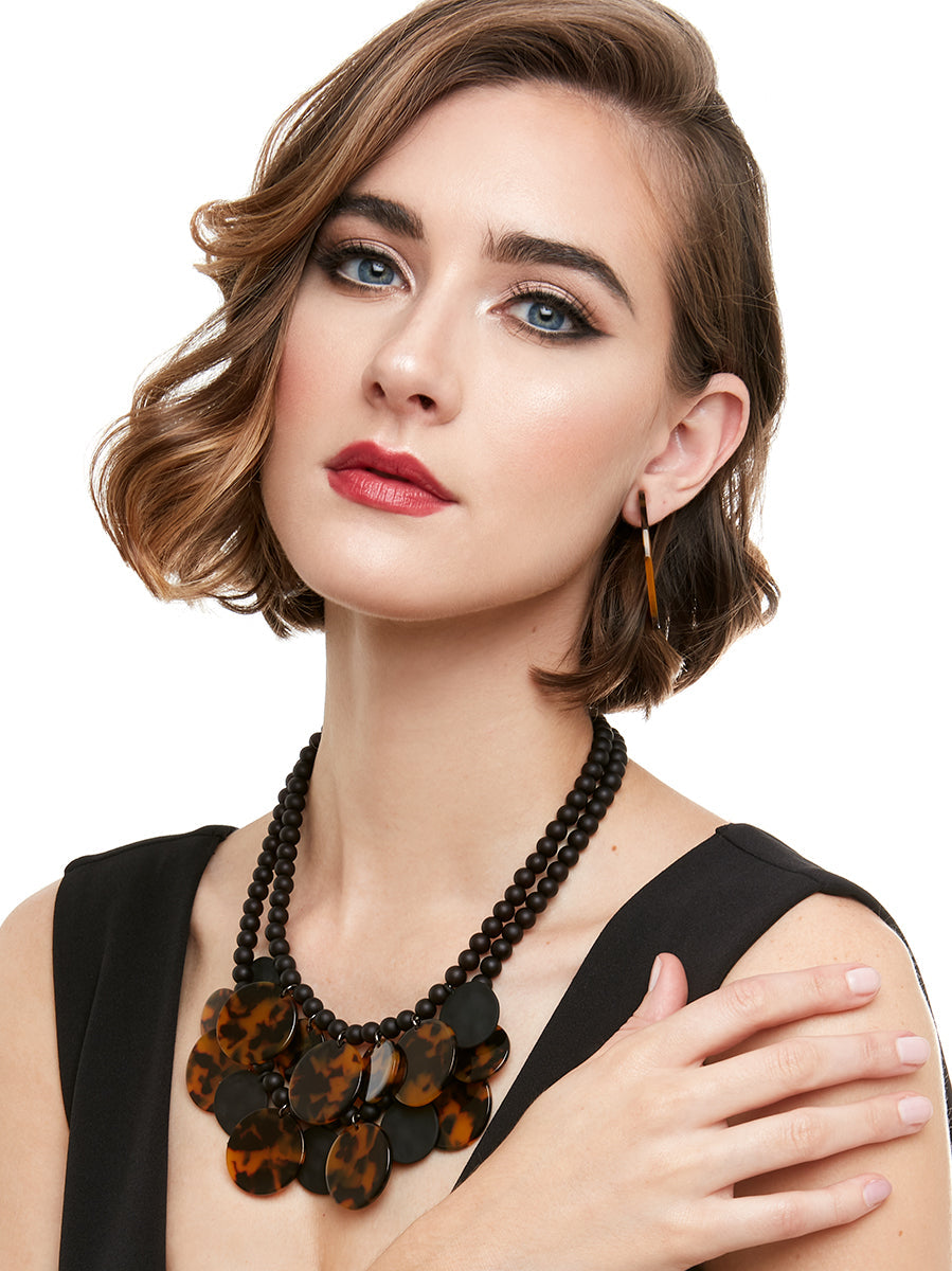 Tortoise and Matte Medallion Bib Necklace