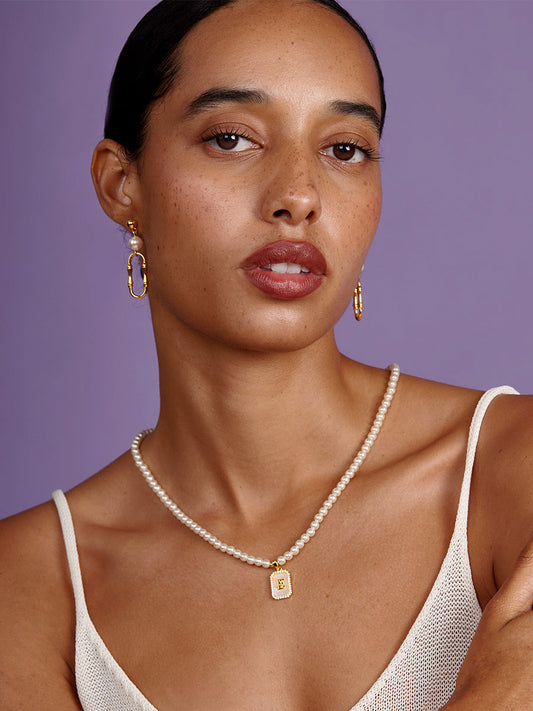 Pearl Initial Pendant Short Necklace