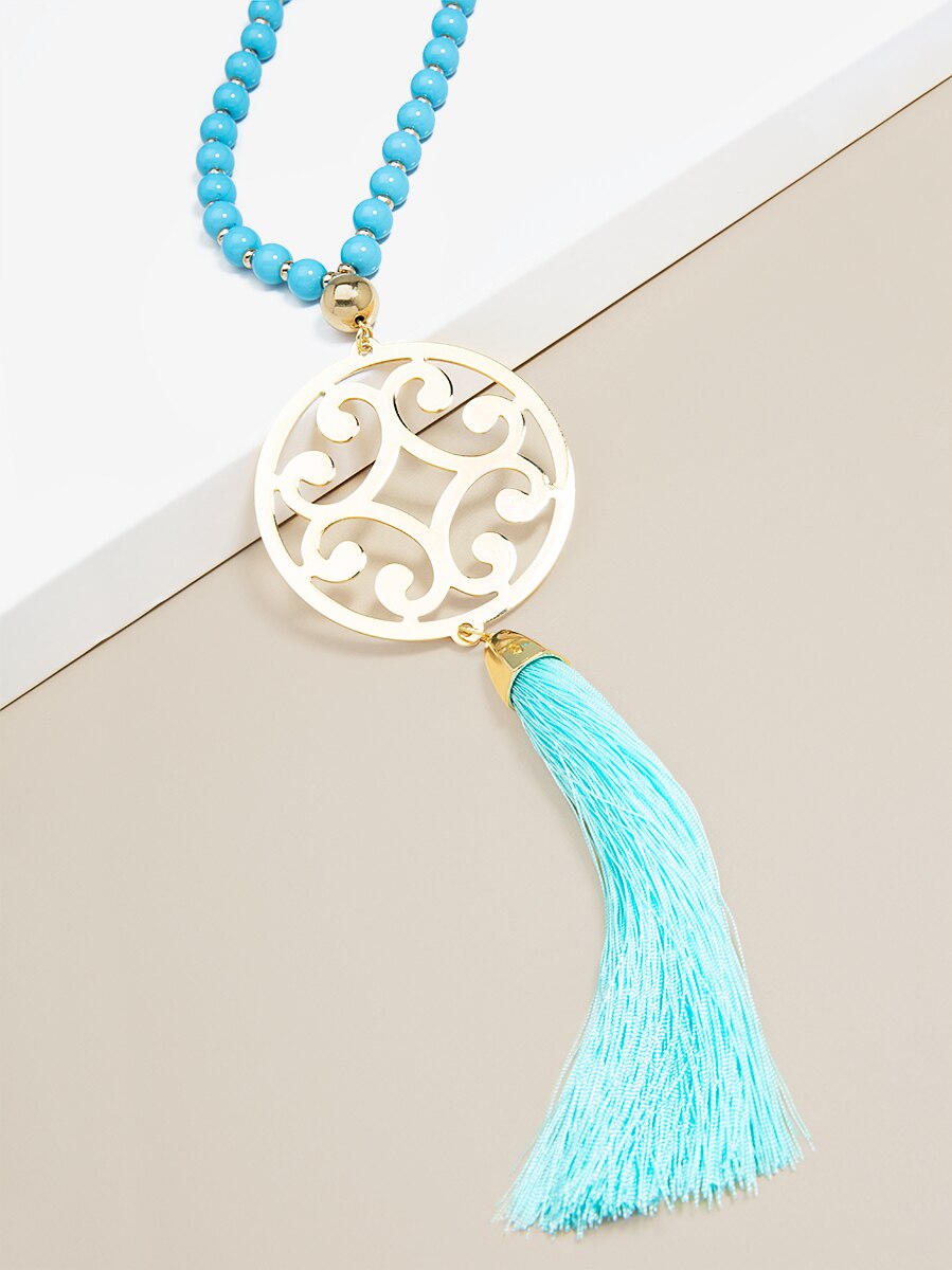 Circle Scroll Metal Pendant Necklace with Tassel
