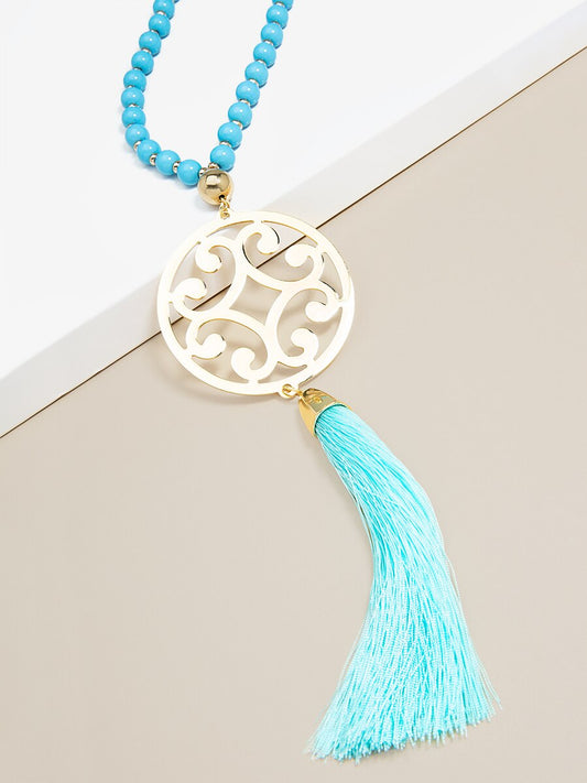 Circle Scroll Metal Pendant Necklace with Tassel