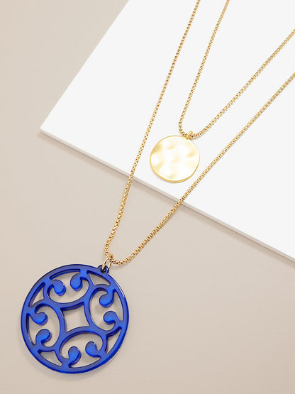 Circle Scroll and Coin Layered Necklace