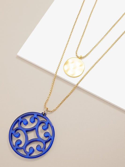 Circle Scroll and Coin Layered Necklace