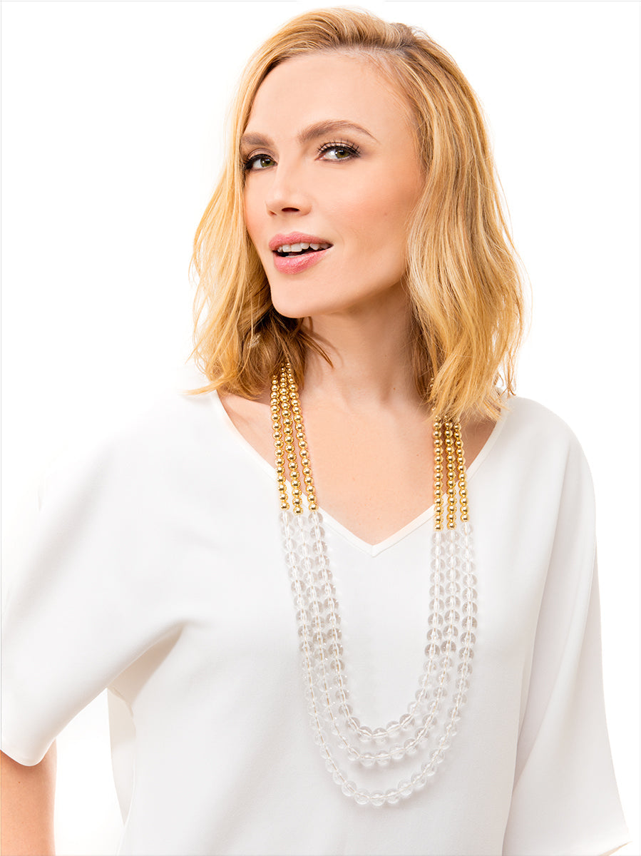 Beaded Lucite And Gold Long Necklace